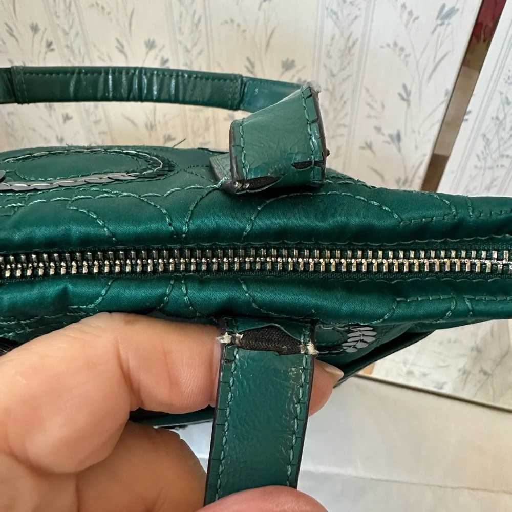 Coach Emerald Satin Tote with Circle Sequin Pattern - Picture 14 of 16